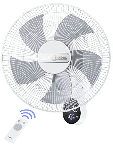 PARIS RHÔNE Wall Mount Fan, 16 inch Wall Fan with 5-Blades, 5 Speeds, 20ft Remote Control, Wide 90-Degree Oscillation, 8 Hour Timer, Quiet Operation, Fans for Bedroom, Kitchen, Study & Home Gym