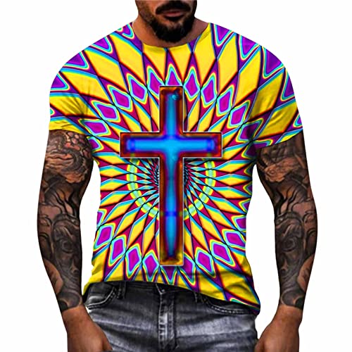 Fashion 3D Print T-Shirts for Men, Mens Summer Short Sleeve Tees Jesus Cross Print Shirts Crewneck Casual Tops