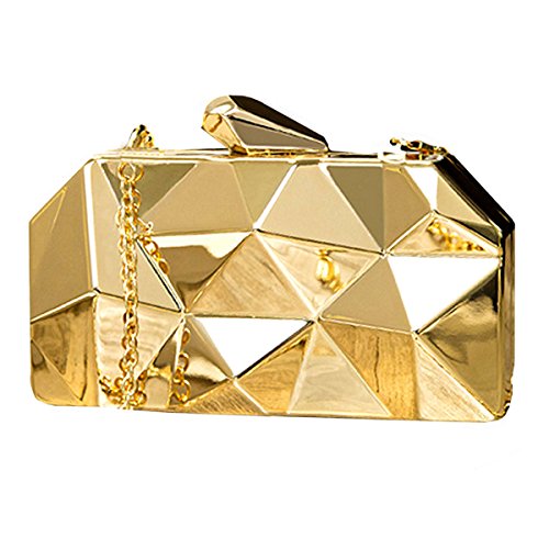 Reberomantic Women Lattice Pattern Metal Handbag Chain Geometric Evening Clutch Purse, Gold