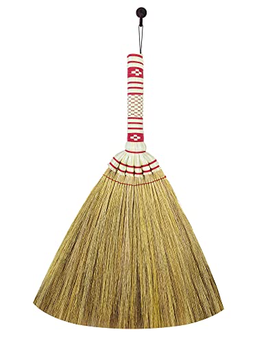 Whisk Broom, Handmade Broom, Brush Soft Mini with Solid Wood Handle Retro Nature No Static Electricity Sweeping Broom Sofa, Car, L 17Inch x Wide 13inch (RED)