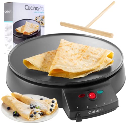 12″ Griddle & Crepe Maker, Non-Stick Electric Crepe Pan w Batter Spreader & Recipe Guide- Dual Use for Blintzes Eggs Pancakes, Portable, Adjustable Temperature Settings, Valentines Day Breakfast, Gift