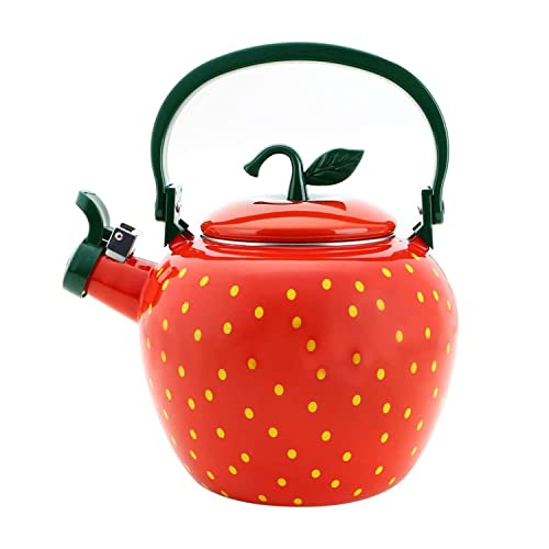 Whistling Tea Kettle for Stove Top Strawberry Decor Enamel on Steel, Supreme Housewares Tea Pots Cute Fruit Stovetop Kettle Kitchen Accessories Teteras (2.3 Quart, Strawberry)
