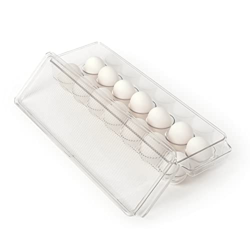 Totally Kitchen Egg Holder for Refrigerator, Fridge Organizers and Storage Clear, BPA-Free Plastic Storage Containers with Lid & Handles, 14 Eggs Tray Bins