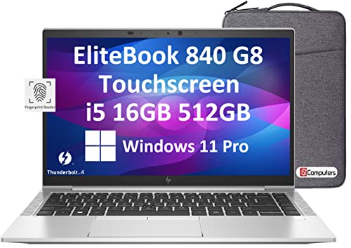 HP EliteBook 840 G8 14″ FHD Touchscreen (Intel 4-Core i5-1145G7, 16GB RAM, 512GB PCIe SSD, Full HD) Business Laptop, 2 x Thunderbolt 4, Fingerprint, 3-Year Warranty, IST Bag, Win 11 Pro
