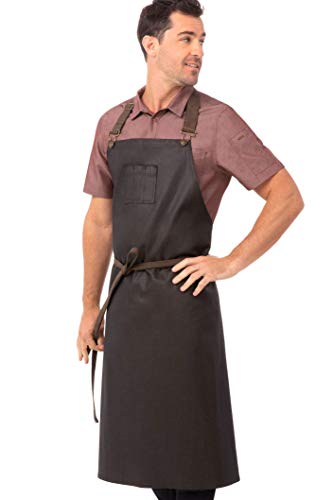 Chef Works Unisex Boulder Chefs Bib food service uniforms aprons, Brown/Black, One Size US
