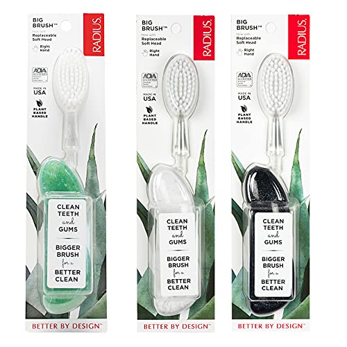 RADIUS Big Brush BPA Free & ADA Accepted Toothbrush Designed to Improve Gum Health & Reduce Gum Issues – Right Hand – Midnight Sky/ Marble/ Soda Pop Eco Grind – Pack of 3