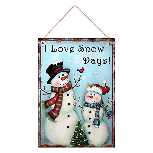 OULII Wooden Christmas Sign Wall Hanging Snowman Christmas Sayings Sign Plaque