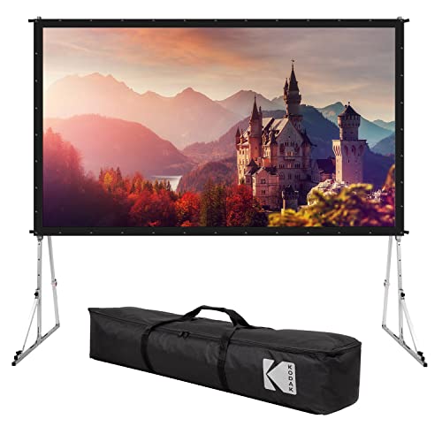 KODAK 150” Dual Projector Screen W/ Stand – Fast Fold Gray Rear Projection Backdrop for Outdoor & Indoor Movies with Tripod, Outdoor Stability Kit, & Black Storage Carry Case