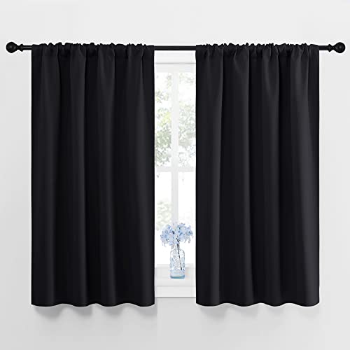 NICETOWN Black Out Short Curtain Panels for Kitchen – Energy Smart Decoration Thermal Insulating Blackout Drapes/Draperies for Bathroom Small Window (2 Panels, 42″ Wide by 45″ Long)