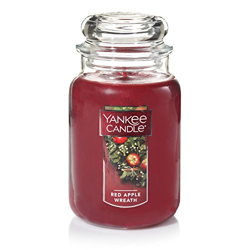 Yankee Candle Red Apple Wreath Scented, Classic 22oz Large Jar Single Wick Candle, Over 110 Hours of Burn Time