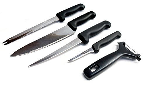 Knife Set – 5 Piece Stainless Steel Kitchen Starter Knife Set – Chef Knife, Bread Knife, Fillet Knife, Paring Knife and Swivel Peeler