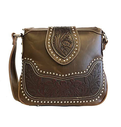 Concealed Carry Tooled Leather Crossbody Purse – Coffee