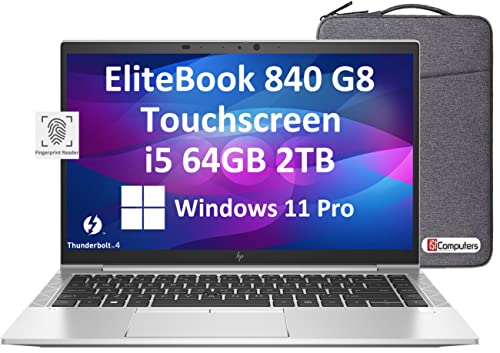 HP Latest EliteBook 840 G8 14″ FHD Touchscreen (Intel 4-Core i5-1145G7, 64GB RAM, 2TB PCIe SSD, Full HD IPS) Business Laptop, 2 x Thunderbolt 4, Fingerprint, 3-Year Warranty, IST Bag, Win 11 Pro