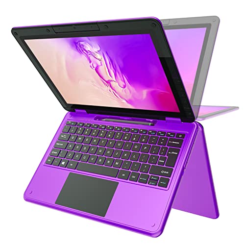 AWOW Touchscreen Laptop with Stylus, 2 in 1 11.6″ FHD Purple Intel 4 Core Celeron N4120 Processor Windows 11 OS 6GB RAM 256GB M.2 SSD Storage Kids Convertible Laptop