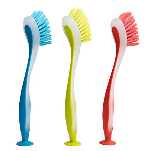 Klickpick Home Dish Scrubber Brushes Assorted Colors Dishwashing Brush with Soft Long Handle Scrubbing Brushes with Suction Cup Multiple Use Cleaning Scrub Brush,Set of 3- Red,Green,Blue | The Storepaperoomates Retail Market - Fast Affordable Shopping