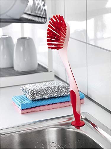 Klickpick Home Dish Scrubber Brushes Assorted Colors Dishwashing Brush with Soft Long Handle Scrubbing Brushes with Suction Cup Multiple Use Cleaning Scrub Brush,Set of 3- Red,Green,Blue | The Storepaperoomates Retail Market - Fast Affordable Shopping