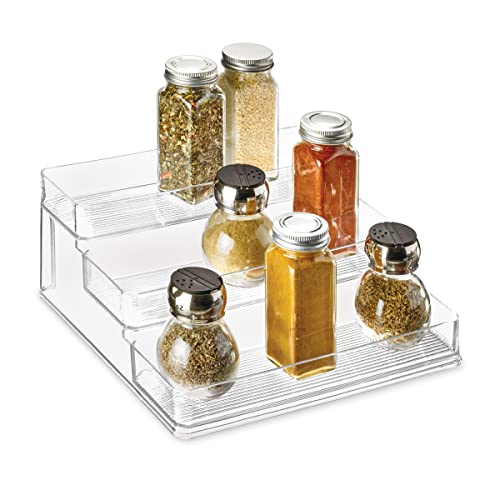 iDesign Linus Plastic Stadium Spice Racks, BPA-Free 3-Tiered Organizer for Kitchen, Pantry, Bathroom, Vanity, Office, Craft Room Storage Organization, 10.25″ x 9.25″ x 4″, Clear