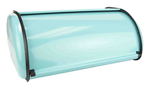 Home Basics Stainless Steel Bread Box with Roll Up Top Lid for Kitchen Counter Food Storage, Bread Bin Box Keeper Holder Also use Baked Goods, Loaf, Cookies & Buns (Turquoise)