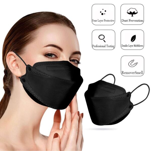 Black KF94 Face Mask, 4 Layer Filters Disposable For Adult Protection Face Masks 50/100PCS (Black-50pack)