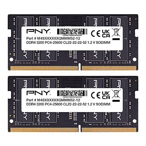 PNY Performance 32GB (2x16GB) DDR4 DRAM 3200MHz (PC4-25600) CL22 (Compatible with 2666MHz, 2400MHz or 2133MHz) 1.2V Dual Channel Notebook/Laptop (SODIMM) Computer Memory Kit – MN32GK2D43200-TB