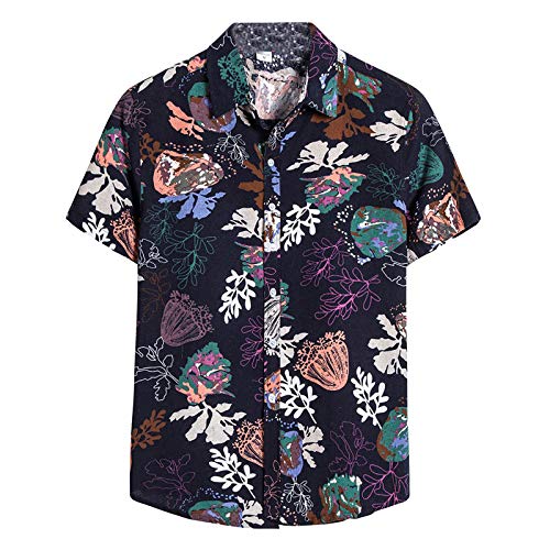 XZNB Hawaiian Shirt for Men, Short Sleeve Printed Button Down Summer Beach Flower Dress Shirts Turn-Down Collar Tops Mens Christmas Shirts Golf Shirts Ping Golf Shirts for Men Polo Shirts for Men