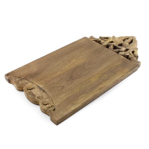 SAM + Ollie Hand Carved Decorative Artisan Wood Cutting Board, Cheese, Charcuterie Board, Serving Tray