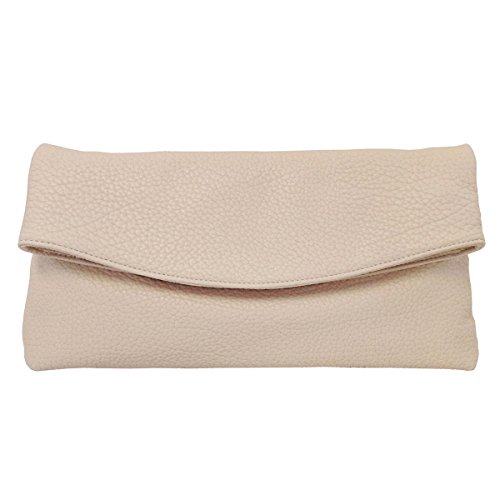 Faux Leather Oversize Foldover Clutch, Sand