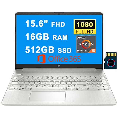 HP Laptop 15 Premium Business Computer I 15.6″ FHD Anti-Glare Display I AMD 6-Core Ryzen 5 5500U (>i7-10510U) I 16GB DDR4 512GB SSD I USB-C HDMI Office365 Webcam Win10 Silver + 32GB MicroSD Card