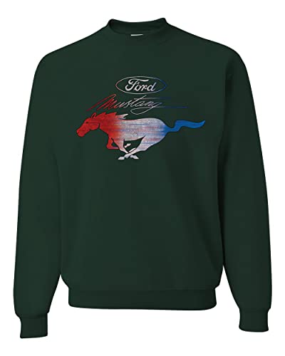 Wild Bobby Ford Mustang Shirt USA Flag Mustang Emblem T-Shirt Cars and Trucks Unisex Crewneck Graphic Sweatshirt, Forest Green, Small