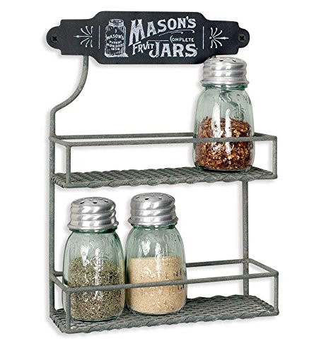 Colonial Tin Works Wire Mason Jar Two Tier Hanging Spice Rack Kitchen Supplies, 8”W x 3”D x 11½”H, Gray