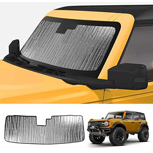 Mabett Windshield Sun Shade for Ford Bronco Accessories 2021 2022 Insulated and Sun Protection by Sun Visor for Car Silver