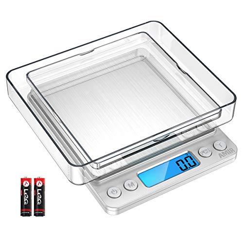 AMIR Digital Kitchen Scale, 3000g 0.01oz/ 0.1g Pocket Cooking Scale, Mini Food Scale, Pro Electronic Jewelry Scale with Back-Lit LCD Display, Tare & PCS Functions, Stainless Steel, Batteries Included