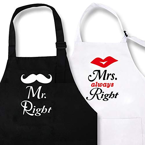 Mr. Right Mrs. Always Right Aprons for Couple/Mr Mrs Apron Bridal Shower Present for Bride,Wedding Gifts for Couple,10th Anniversary Present for Couple, His and Hers Funny Apron1