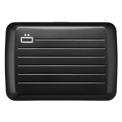 ÖGON -DESIGNS- Aluminum wallet smart case V2 The original reinvented with a metal lock – Strong RFID blocking card holder – Water resistant – Black