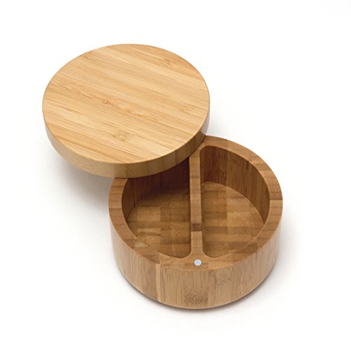 Lipper International 8839 Bamboo Wood Divided Spice Box with Swivel Cover, 4.75″ Diameter x 2.75″ Height