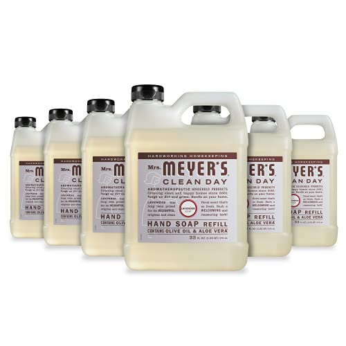 Mrs. Meyer’s Hand Soap Refill, Made with Essential Oils, Biodegradable Formula, Lavender, 33 fl. oz – Pack of 6