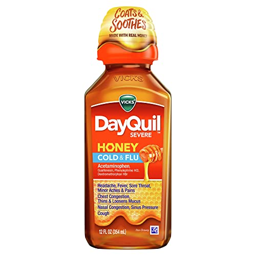 Vicks DayQuil Severe Cold & Flu Medicine, Maximum Strength, Honey – 12 fl oz