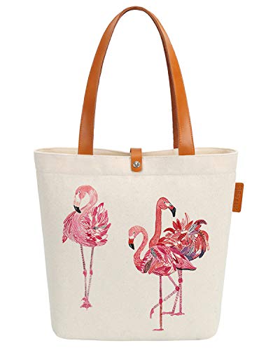 So’each Canvas & Beach Tote Bag Three Flamingos Love Graphic Handbag Shoulder Bag