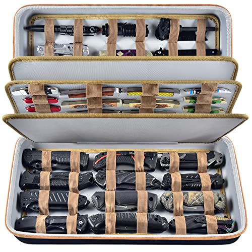 Knife Display Case for 64+ Pocket Knives, Butterfly Knife Storage Box, Folding Knives Organizer Holder, Knives Collection Protector Carrier for Survival, Tactical, Outdoor, EDC Mini Knife (Bag Only)