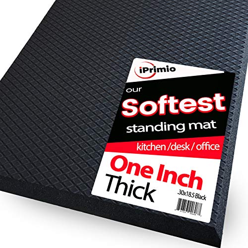 iPrimio Extra Soft One Inch Standing Desk Anti Fatigue Mat and Kitchen Floor Mat – Our Softest Thickest Fatigue Mat That Uses Air Soft Foam. Stable Soft Comfort Mat, Black 30″ x 18″