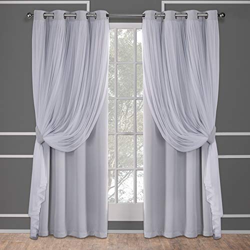 Exclusive Home Catarina Layered Solid Room Darkening Blackout and Sheer Grommet Top Curtain Panel Pair, 52″x96″, Cloud Grey