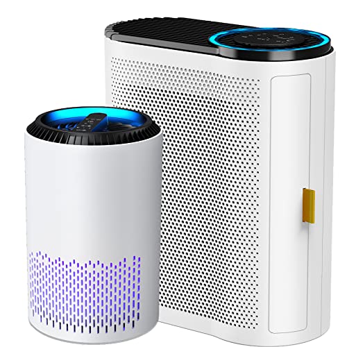 AROEVE Air Purifiers(MK01-White) with Sleep Mode Speed Control and Air Purifiers(MK04-White) with Air Quality Sensors Combo for Dust, Pet Dander, Smoke, Pollen for Bedroom and Office