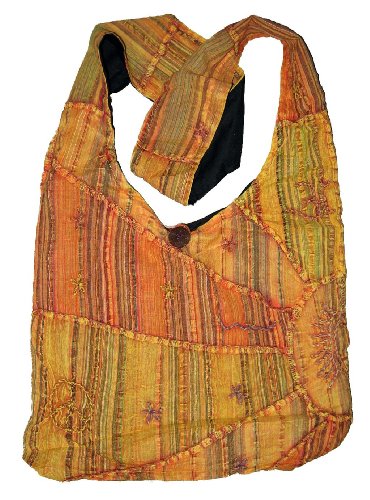 Orange Embroidered Peace and Sunrise Sling Boho Purse Handbag