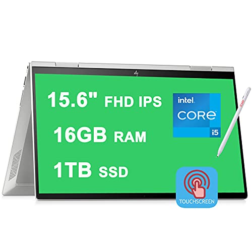 HP Envy x360 15 2-in-1 Laptop 15.6″ FHD IPS Touchscreen 11th Gen Intel Quad-Core i5-1135G7 (Beats i7-10710U) 16GB RAM 1TB SSD Backlit Fingerprint HDMI USB-C B&O Win10 Silver + Pen