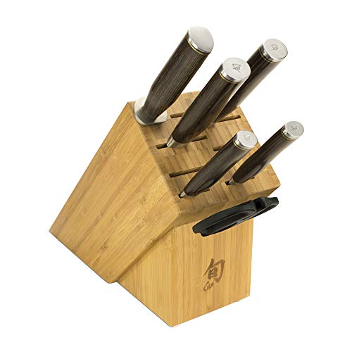 Shun Cutlery Premier 7-Piece Essential Block Set, Kitchen Knife and Knife Block Set, Includes 8” Chef’s Knife, 4” Paring Knife, 6.5” Utility Knife, & More, Handcrafted Japanese Kitchen Knives