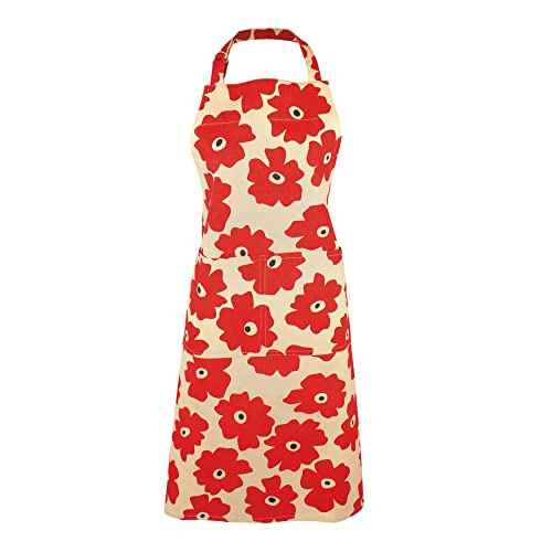 MUkitchen Adjustable Cotton Herringbone Weave Apron with Large Pockets, 35-Inches, Red Poppy