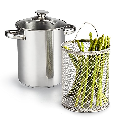 Cook N Home 4 Quart 3-Piece Vegetable Asparagus Steamer Pot, Oil Deep Fry pan, stainless Steel