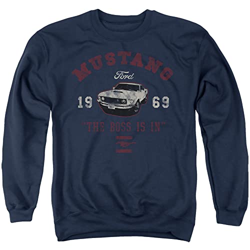 PopFunk Classic Ford Mustang The Boss Is In Unisex Adult Crewneck Sweatshirt, Navy, X-Large