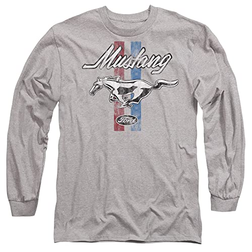 Popfunk Classic Ford Mustang Stripes Unisex Adult Long-Sleeve T Shirt, Athletic Heather,Small