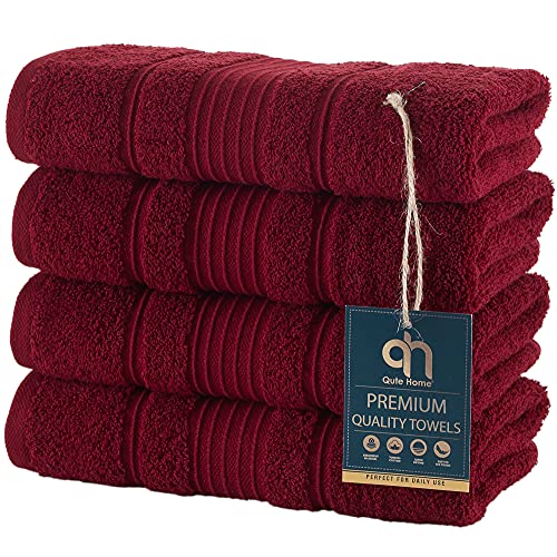 Qute Home 4-Piece Hand Towels Set, 100% Turkish Cotton Premium Quality Towels for Bathroom, Quick Dry Soft and Absorbent Turkish Towel Perfect for Daily Use, Set Includes 4 Hand Towels (Burgundy)